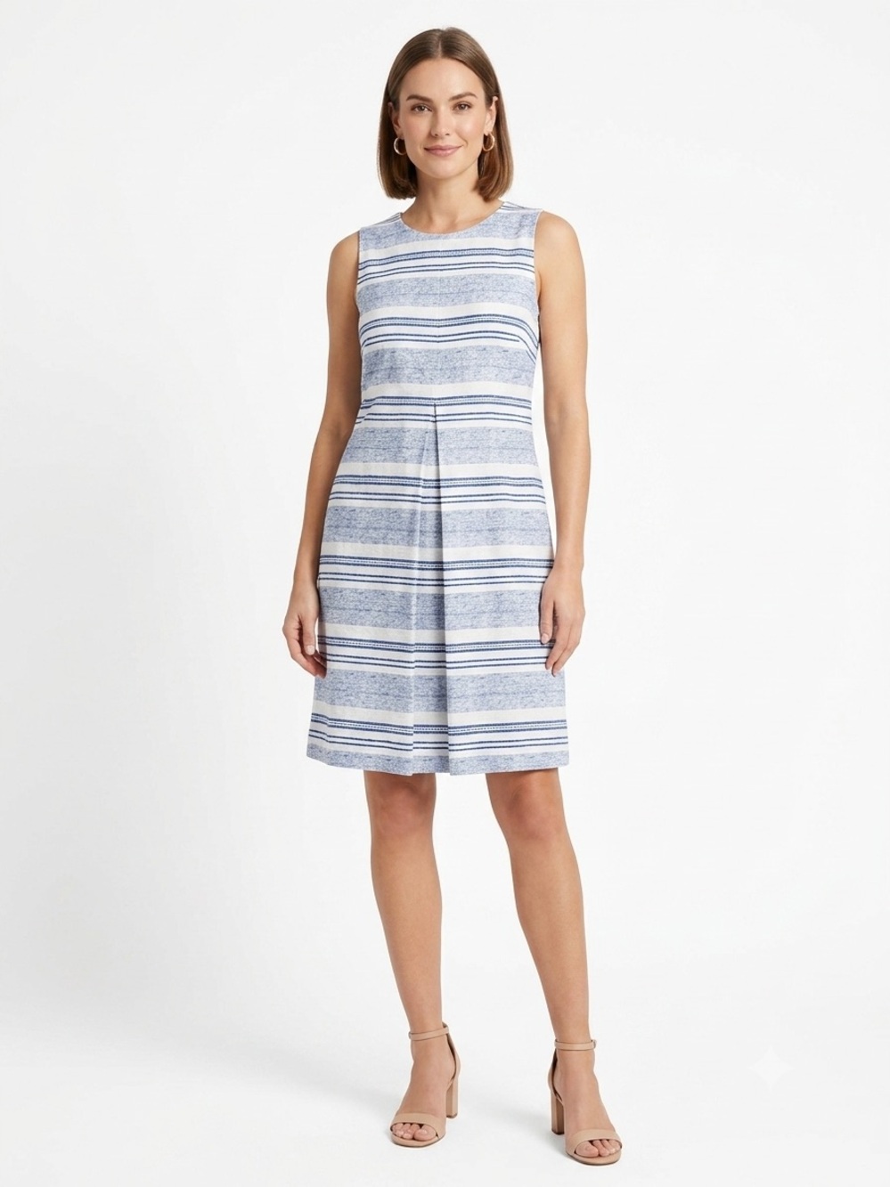J. McLaughlin Sleeveless Striped cotton blend Dress - Blue & White pockets small